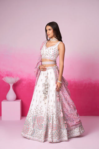 Pure Chiffon Sequins Off White Lehenga