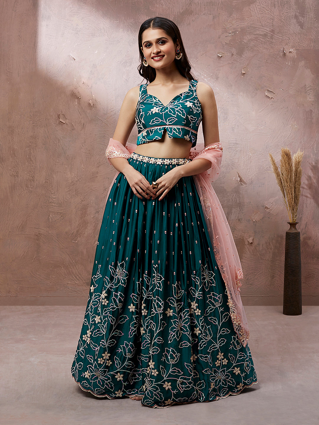 Teal Georgette Sequins embroidery Lehenga – MOHAR