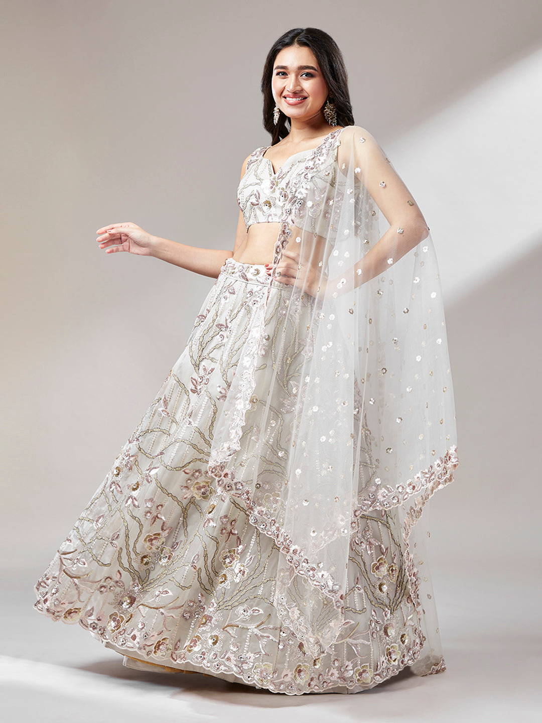 Grey Color Choli And Lehenga With Net Dupatta - Roop Square