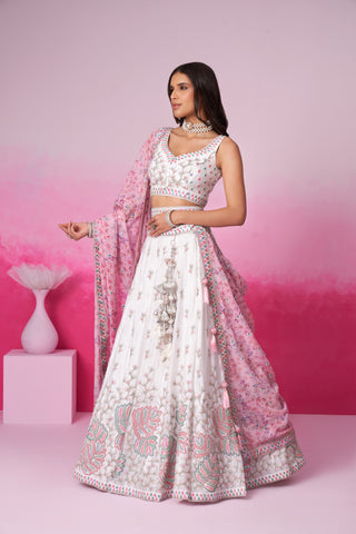 Pure Chiffon Sequins Off White Lehenga