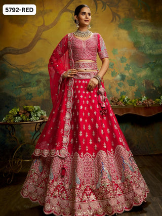 Bridal Lehengas : Red silk heavy embroidered bollywood bridal