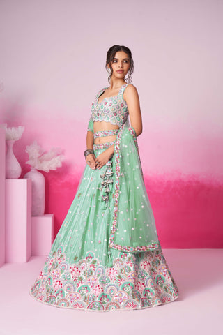 Pure Chiffon Sequins Thread Embroidery Lehenga 