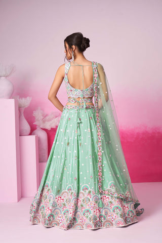 Pure Chiffon Sequins Thread Embroidery Lehenga 