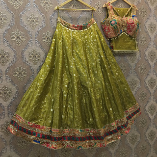 Mehendi Green benarasi lehenga