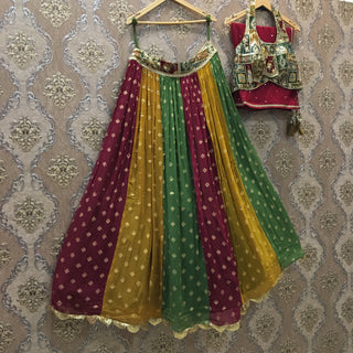 Multi colored lehenga with halter blouse