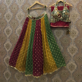 Multi colored lehenga with halter blouse