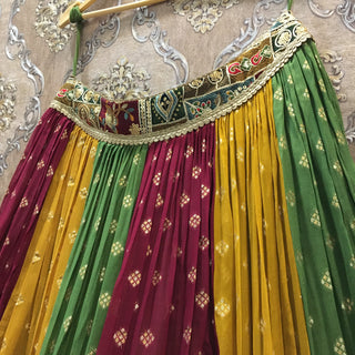 Multi colored lehenga with halter blouse