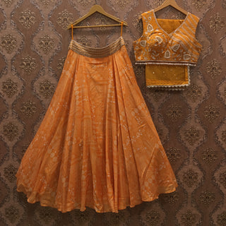 Printed orange lehenga