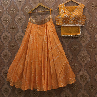 Printed orange lehenga