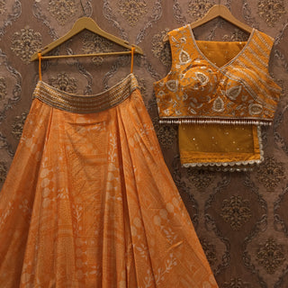 Printed orange lehenga