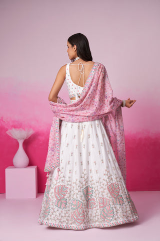 Pure Chiffon Sequins Off White Lehenga