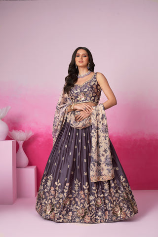 Satin Silk Sequins Semi-Stitched Lehenga