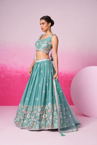 Pure Georgette Turquoise Lehenga