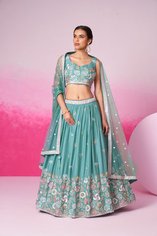 Pure Georgette Turquoise Lehenga