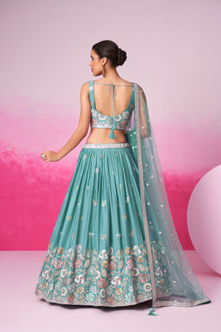 Pure Georgette Turquoise Lehenga