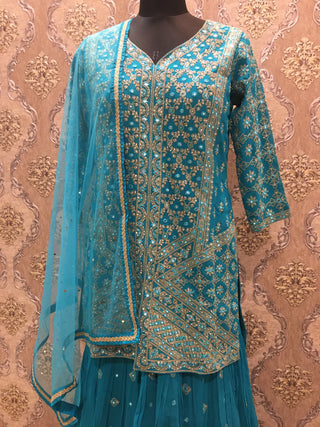 Blue Palazzo Set with Mirror Embroidery