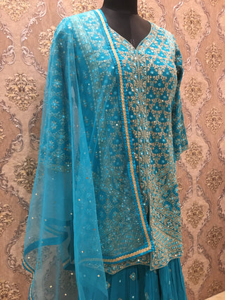 Blue Palazzo Set with Mirror Embroidery