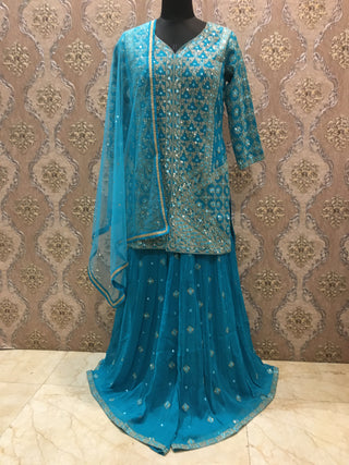 Blue Palazzo Set with Mirror Embroidery