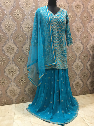 Blue Palazzo Set with Mirror Embroidery