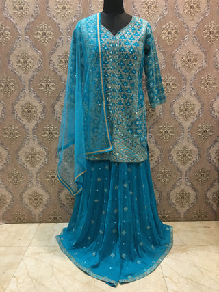 Blue Palazzo Set with Mirror Embroidery