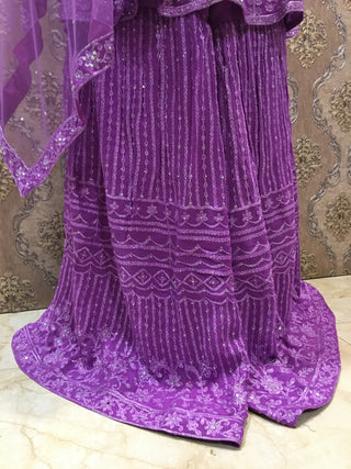 Purple Palazzo Set with Embroidery Beads, Mirrors