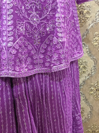 Purple Palazzo Set with Embroidery Beads, Mirrors