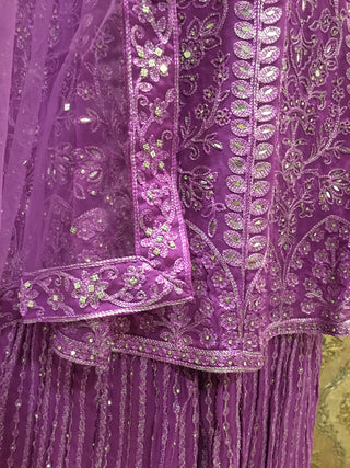 Purple Palazzo Set with Embroidery Beads, Mirrors