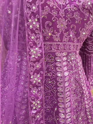 Purple Palazzo Set with Embroidery Beads, Mirrors