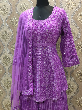 Purple Palazzo Set with Embroidery Beads, Mirrors