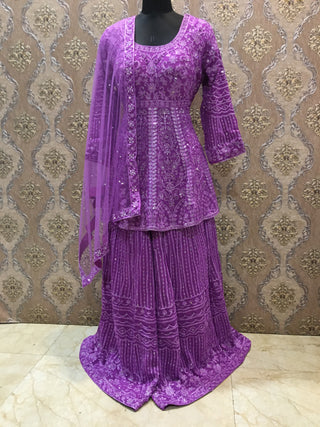 Purple Palazzo Set with Embroidery Beads, Mirrors