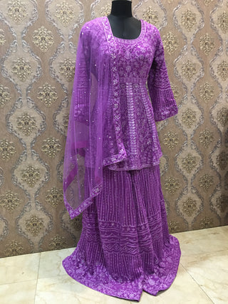 Purple Palazzo Set with Embroidery Beads, Mirrors