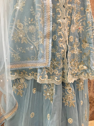 sky blue embroidered sharara