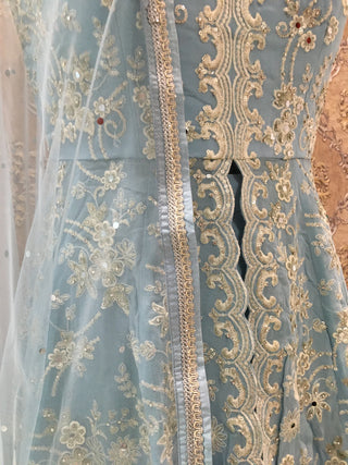 sky blue embroidered sharara