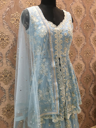 sky blue embroidered sharara