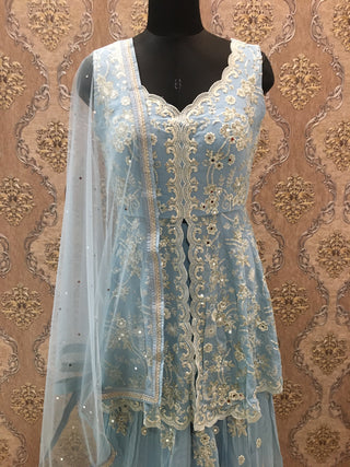 sky blue embroidered sharara