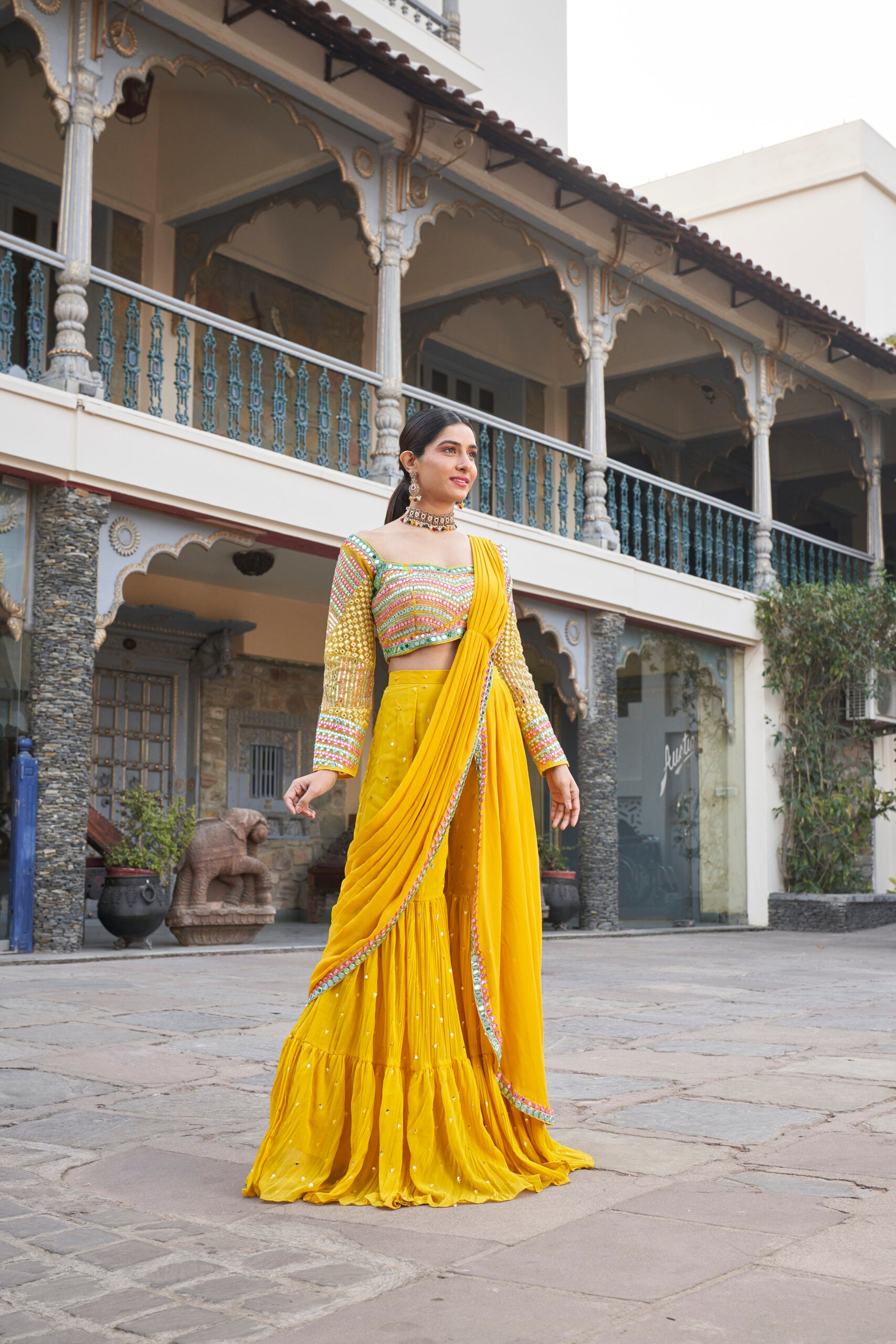 Red and Gold Jeeva Sharara Saree Set - Rashika Sharma - East Boutique