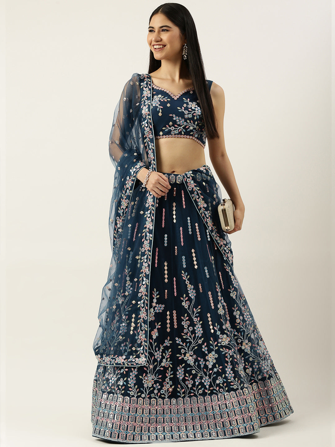 Teal Blue Color Bridal Lehenga Choli in Organza With Zari Thread and  Sequins Embroidery in USA, UK, Malaysia, South Africa, Dubai, Singapore