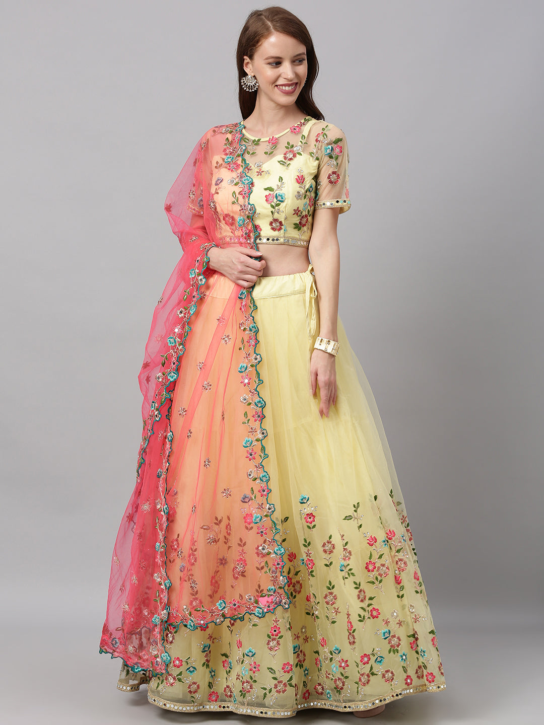 Ivory And Lemon Yellow Arasi Lehenga Set - ARCHANA KOCHHAR - 4109725