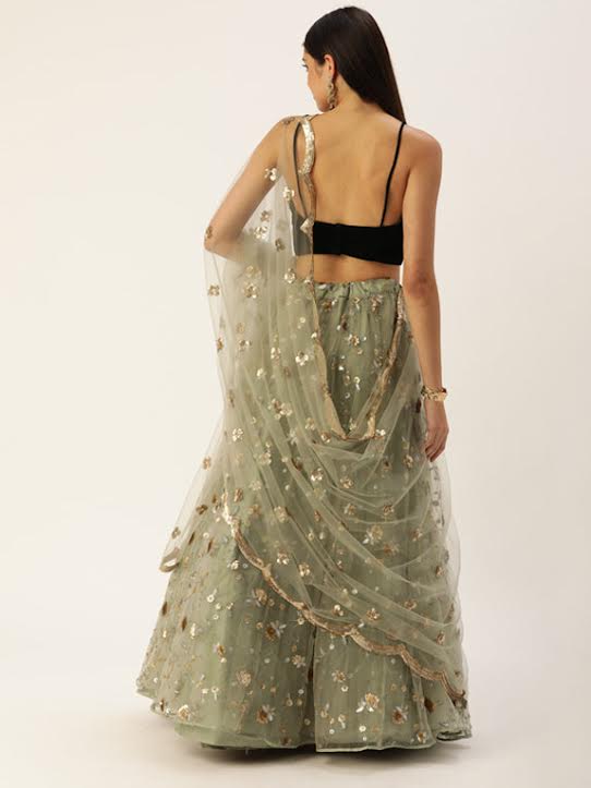 Asra Sequin Embroidered Lehenga Set | Green, Sequins, Net, Sweetheart, Long  | Designer outfits woman, Fashion, Lengha dress
