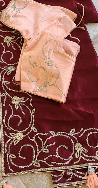 Silk cocktail party Saree and blouse set