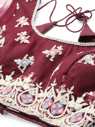 Thread and sequin embroidered Burgundy Lehenga