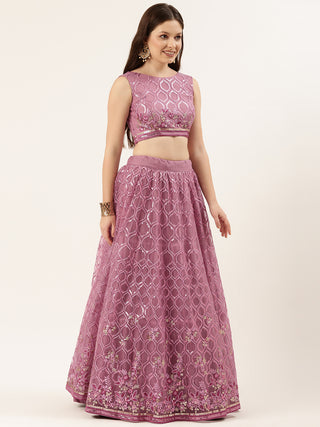 dusty pink silver Sequin embroidered Lehenga