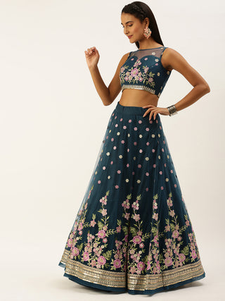 Dark Blue heavy sequin & thread embroidered Lehenga