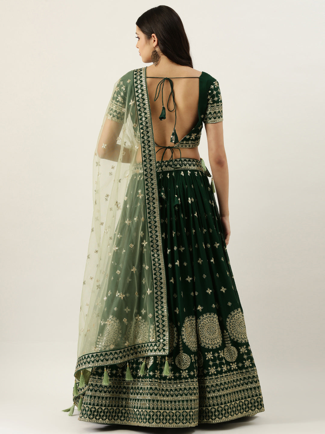 Green Silk Lehenga Choli with Zari Embroidery Work For Weddi