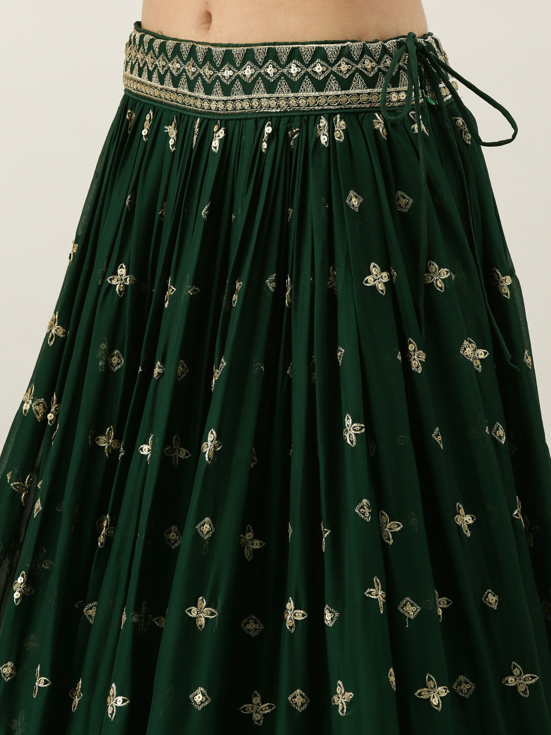 Faux georgette a line lehenga choli in Green colour 17001