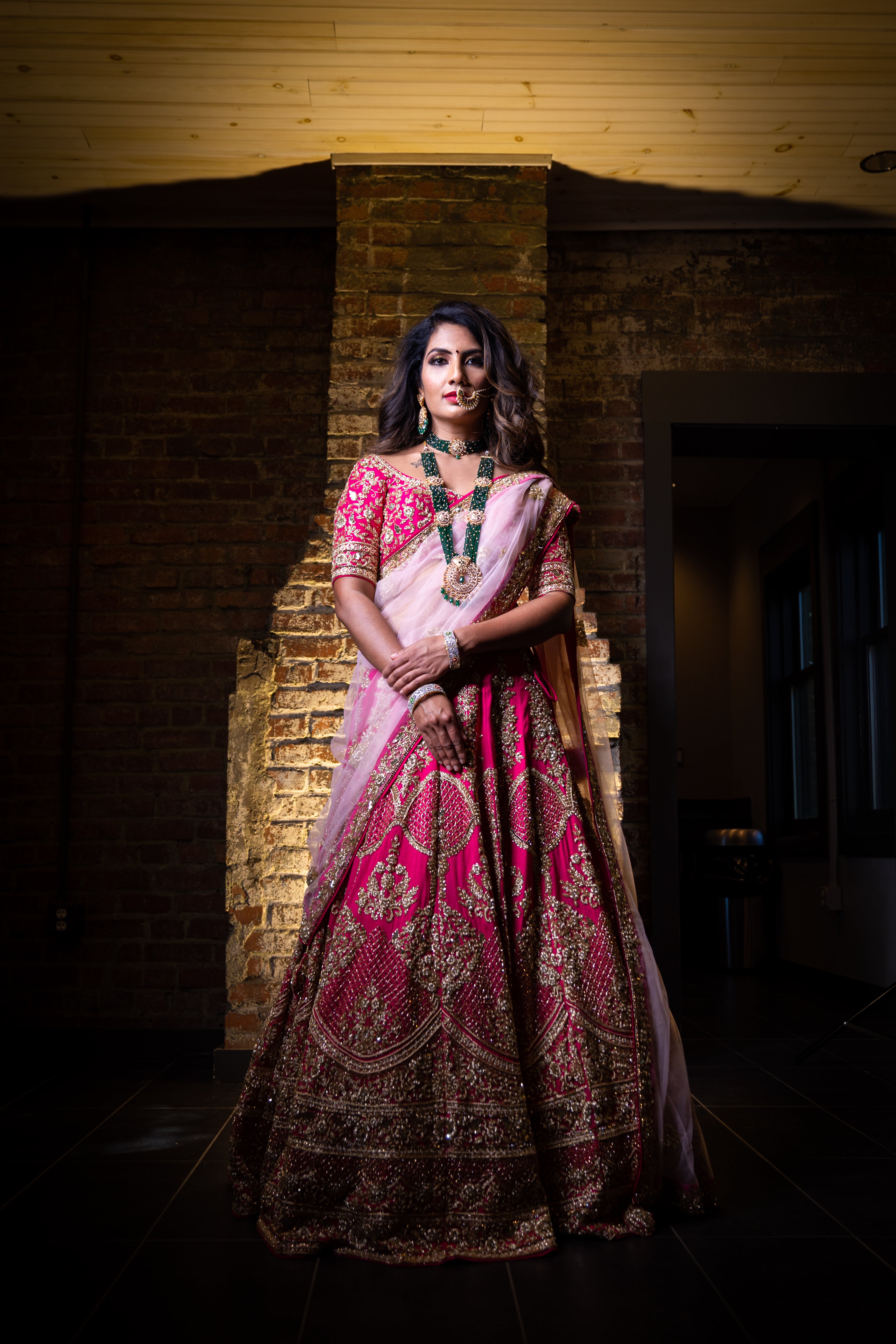 Stunning red and light pink ombre lehenga with cute pom pom bridal kaleere.  See more on wedmegood… | Indian bridal outfits, Indian bridal dress, Pink  bridal lehenga