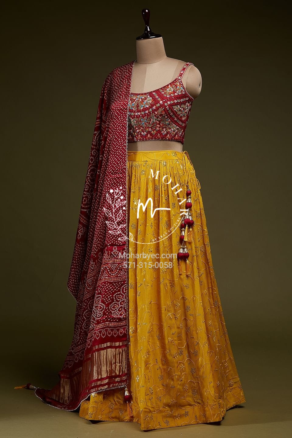 Banarasi Cotton Lehenga Choli Yellow Dupatta Red Women New Designer Festive  Wear | eBay