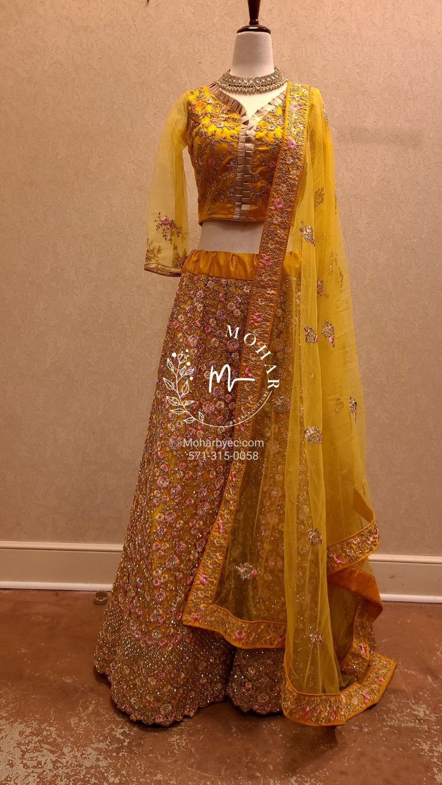 Impressive Yellow Mirror Work Net Reception Wear Lehenga Choli - Zeel  Clothing - Medium
