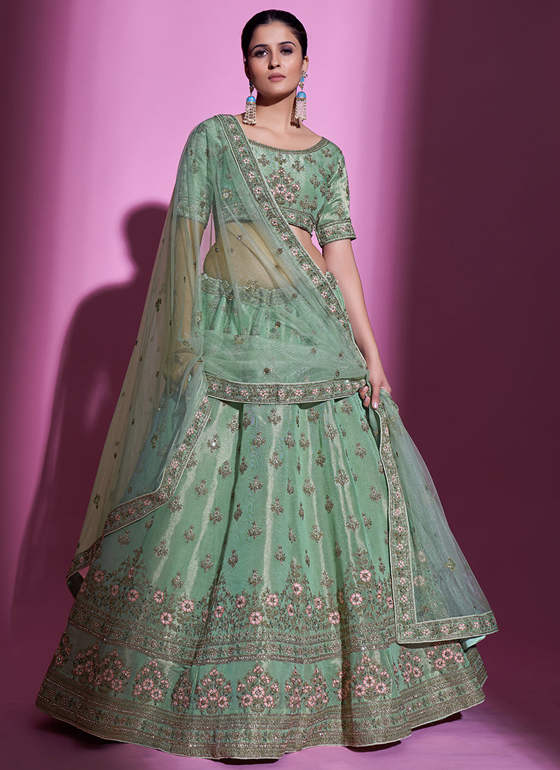 Light Green Georgette Lehenga with Floral Sequin Work - CCED1449...