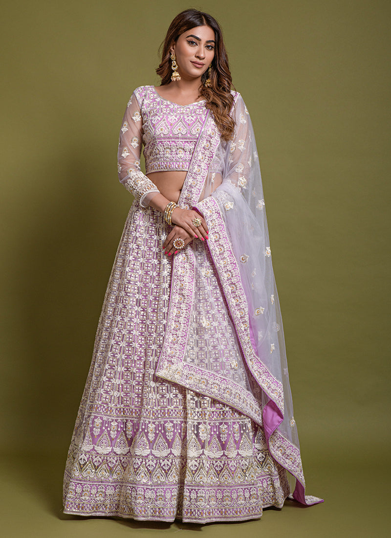 Wedding Wear Light Purple Sequins Work Bridal Net Ready To Wear Lehenga Choli AANGAN1 1072